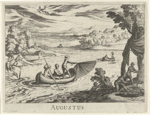 Augustus by Simon Frisius, created 1611, in paper; etching. Download this artwork as a high-resolution wallpaper for desktop, tablet, or mobile. — Travel Wallpaper