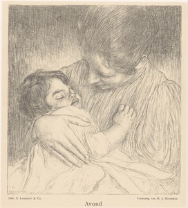 Avond by Hendrik Johannes Haverman, created 1896, in paper; lithography. Download this artwork as a high-resolution wallpaper for desktop, tablet, or mobile. — Hendrik Johannes Haverman Wallpaper