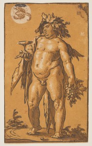 Bacchus by Hendrick Goltzius, created 1588/90, in Chiaroscuro woodcut from three blocks in ochre and brown on ivory laid paper. Download this artwork as a high- — Illustration Background