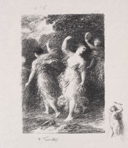 Bacchus by Henri Fantin-Latour, created 1903, in lithograph. Download this artwork as a high-resolution wallpaper for desktop, tablet, or mobile. — Art Wallpaper