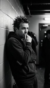 Spike Dudley nel backstage in uno stato d'animo pensieroso.