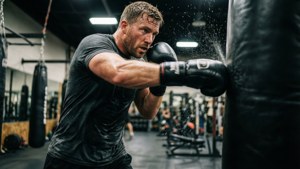 Travis Fulton training on a heavy bag.