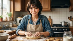 Sawako backt Kekse in der Küche