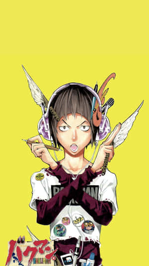 Anime artist with wings and headphones holding pen and mic. — Bakuman Picture