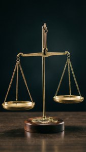 Una balanza de la justicia en equilibrio, que simboliza acuerdo justo e igualdad.