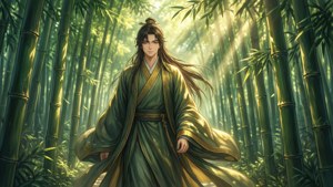 Yut-Lung walking through a sunlit bamboo forest. — Yut-lung Wallpaper