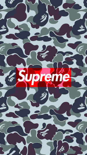 Supreme logo on camouflage background with ape head pattern