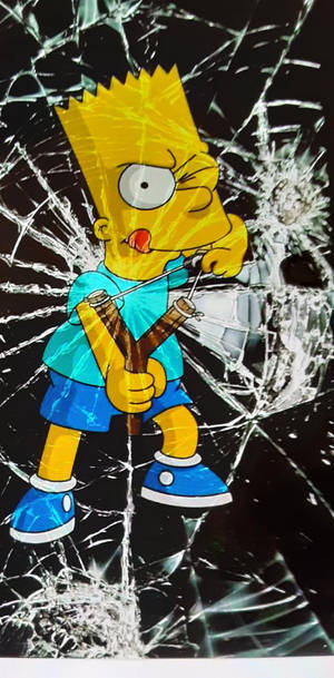 Bart Simpson holding broken glass with a smirk against a cracked mirror. — Jose Abreu Picture