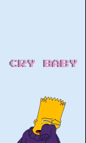 Bart Simpson crying with text cry baby in pixel font. — Bart Simpson Crying Picture