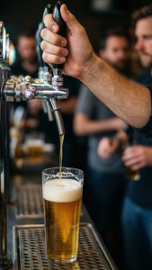 Hand trekt aan een taphendel.