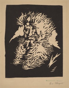 Bärtiger Mann by Wilhelm Morgner, created 1912, in linocut in black on beige wove paper. Download this artwork as a high-resolution wallpaper for desktop, table