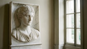 Et fredfyldt basrelief af Jean-Guillaume Moitte i hvid marmor under blødt naturligt lys.