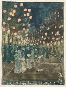 Bastille Day by Maurice Prendergast, created 1892, in color monotype. Download this artwork as a high-resolution wallpaper for desktop, tablet, or mobile. — Art Picture