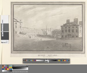 Bath: Queen Square by John Robert Cozens, in Etching, hand colored with gray wash on moderately thick, slightly textured, beige laid paper. Download this artwor — John Robert Cozens Wallpaper