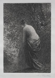 Bather Standing by Henri Fantin-Latour, created 1879, in lithograph. Download this artwork as a high-resolution wallpaper for desktop, tablet, or mobile. — Art Wallpaper