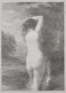 Bather Standing by Henri Fantin-Latour, created 1899, in lithograph. Download this artwork as a high-resolution wallpaper for desktop, tablet, or mobile. — Art Wallpaper