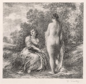 Bathers by Henri Fantin-Latour, created 1881, in lithograph. Download this artwork as a high-resolution wallpaper for desktop, tablet, or mobile. — Art Wallpaper