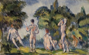 Bathers by Paul Cezanne, created 1890–94, in Oil on canvas. Download this artwork as a high-resolution wallpaper for desktop, tablet, or mobile. — Paul Cezanne Wallpaper