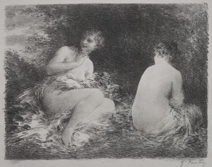 Bathers by Henri Fantin-Latour, created 1899, in lithograph. Download this artwork as a high-resolution wallpaper for desktop, tablet, or mobile. — Art Picture
