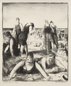 Bathing Beach by George Bellows, created 1921, in lithograph. Download this artwork as a high-resolution wallpaper for desktop, tablet, or mobile. — George Bellows Wallpaper