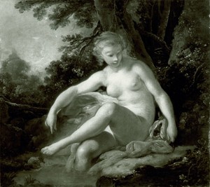 Bathing Nymph by François Boucher, created c. 1745–50, in Oil on canvas. Download this artwork as a high-resolution wallpaper for desktop, tablet, or mobile. — Travel Background