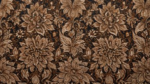 Close-up of traditional Indonesian batik pattern with floral motifs in earthy tones.