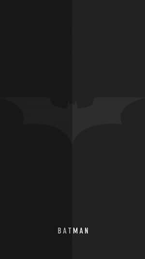Batman logo in black and gray with text below