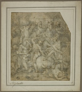 Battle Scene by Giovanni Balducci, created c. 1589, in Pen and brown ink and black chalk, on ivory laid paper, squared in black chalk, laid down on ivory laid p — Giovanni Balducci Wallpaper