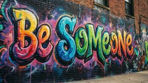 Close-up mural grafiti terkenal di Houston