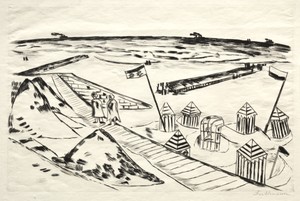 Beach by Max Beckmann, created 1922, in drypoint. Download this artwork as a high-resolution wallpaper for desktop, tablet, or mobile. — Max Beckmann Wallpaper