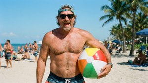 Kevin Sullivan njuter av ett lättsamt ögonblick på WCW Beach Bash.