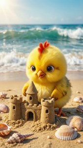 Chicky costruisce castello di sabbia in spiaggia