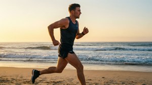 Andrew Gilbert Mills jogging on the beach during sunset