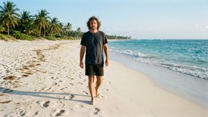 Carracosta walks along a tropical beach.