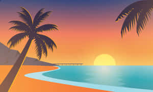 Tropical sunset with palm trees and calm ocean at beach — Beach Sunset Wallpaper