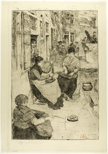 Bead Stringers by Otto Henry Bacher, created 1882, in Etching on cream laid paper. Download this artwork as a high-resolution wallpaper for desktop, tablet, or — Illustration Wallpaper