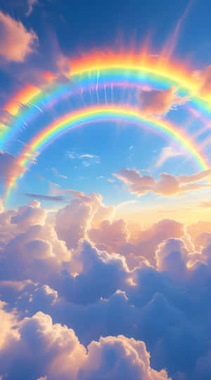 Double rainbow glowing over golden clouds at sunset. — Rainbow Wallpaper