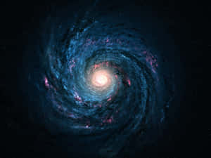 Uma galáxia espiral vibrante com braços azuis e nuvens rosadas brilhando contra um fundo negro estrelado. — Imagens de Beautiful Space Papéis de Parede