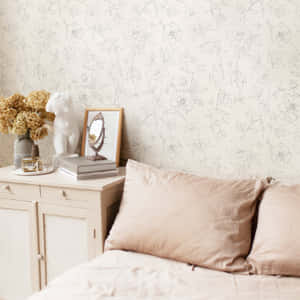 Koselig soverom med blomstret tapet og beige sengetøy. — Soverom Bakgrunner
