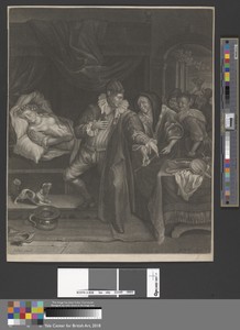 Bedside Scene by Abraham de Blois, in Mezzotint on moderately thick, moderately textured, cream laid paper. Download this artwork as a high-resolution wallpaper — Abraham de Blois Wallpaper