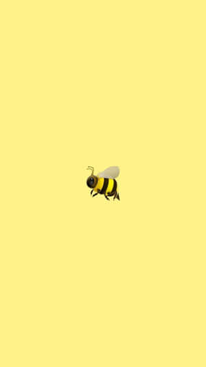 A cartoon bee with yellow and black stripes flying on a pale yellow background.