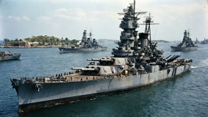 USS Missouri a Pearl Harbor prima della Seconda Guerra Mondiale in colori prebellici