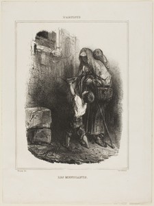 Beggars by Alexandre-Gabriel Decamps, created 1834, in Lithograph in black on white wove paper. Download this artwork as a high-resolution wallpaper for desktop — Illustration Background