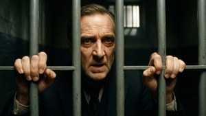 Hannibal Lecter in captivity, gripping prison bars, a moment of vulnerability. — Hannibal lecter Wallpaper