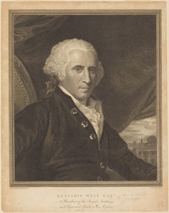 Benjamin West by Thomas Holloway, in etching and engraving. Download this artwork as a high-resolution wallpaper for desktop, tablet, or mobile. — Art Picture
