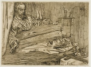 Berenice by Alphonse Legros, created 1861, in Etching on ivory laid paper. Download this artwork as a high-resolution wallpaper for desktop, tablet, or mobile. — Alphonse Legros Wallpaper