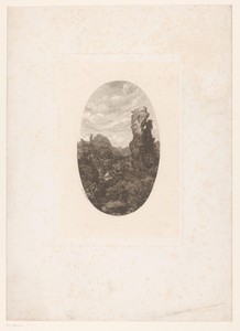 Berglandschap by Charles André Malardot, created 1827 - 1879, in paper; chine collé; etching; roulette; drypoint. Download this artwork as a high-resolution wal — Art Wallpaper