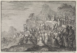 Bergrede by Jan Luyken, created 1703 - 1762, in paper; etching. Download this artwork as a high-resolution wallpaper for desktop, tablet, or mobile. — Art Wallpaper