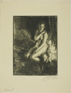 Berit by Anders Zorn, created 1905, in Etching on ivory laid paper. Download this artwork as a high-resolution wallpaper for desktop, tablet, or mobile. — Illustration Wallpaper