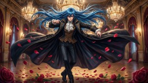 Vanitas danser dramatisk i en stor balsal